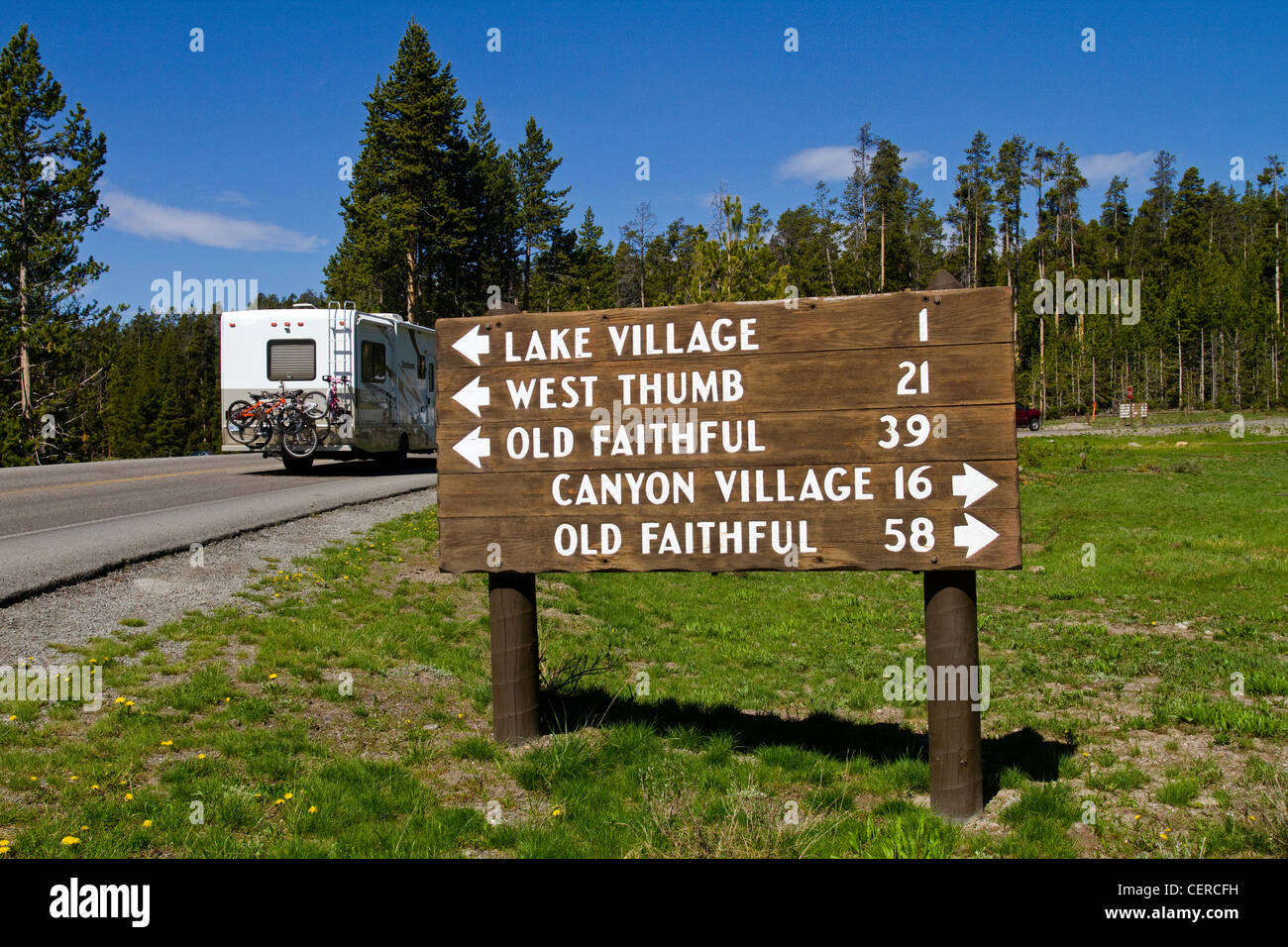 Distance Sign showing directions to features in Yellowstone National