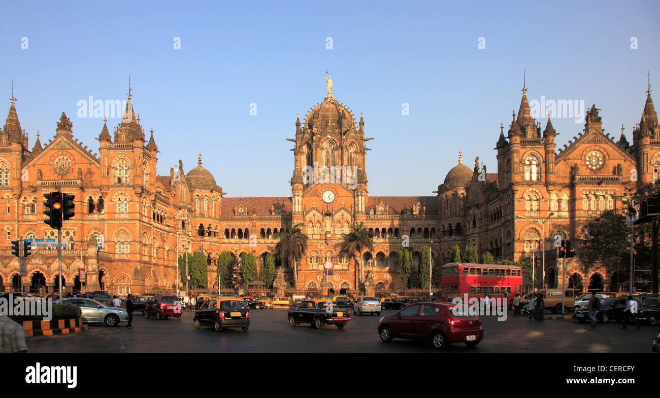 India, Maharashtra, Mumbai, Chhatrapati Shivaji Terminus, railway station, Stock Photo