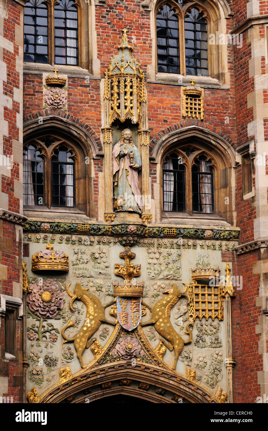 The arms of Lady Margaret Beaufort on The Great Gate (1516) of St Johns College, a constituent college of the University of Camb Stock Photo