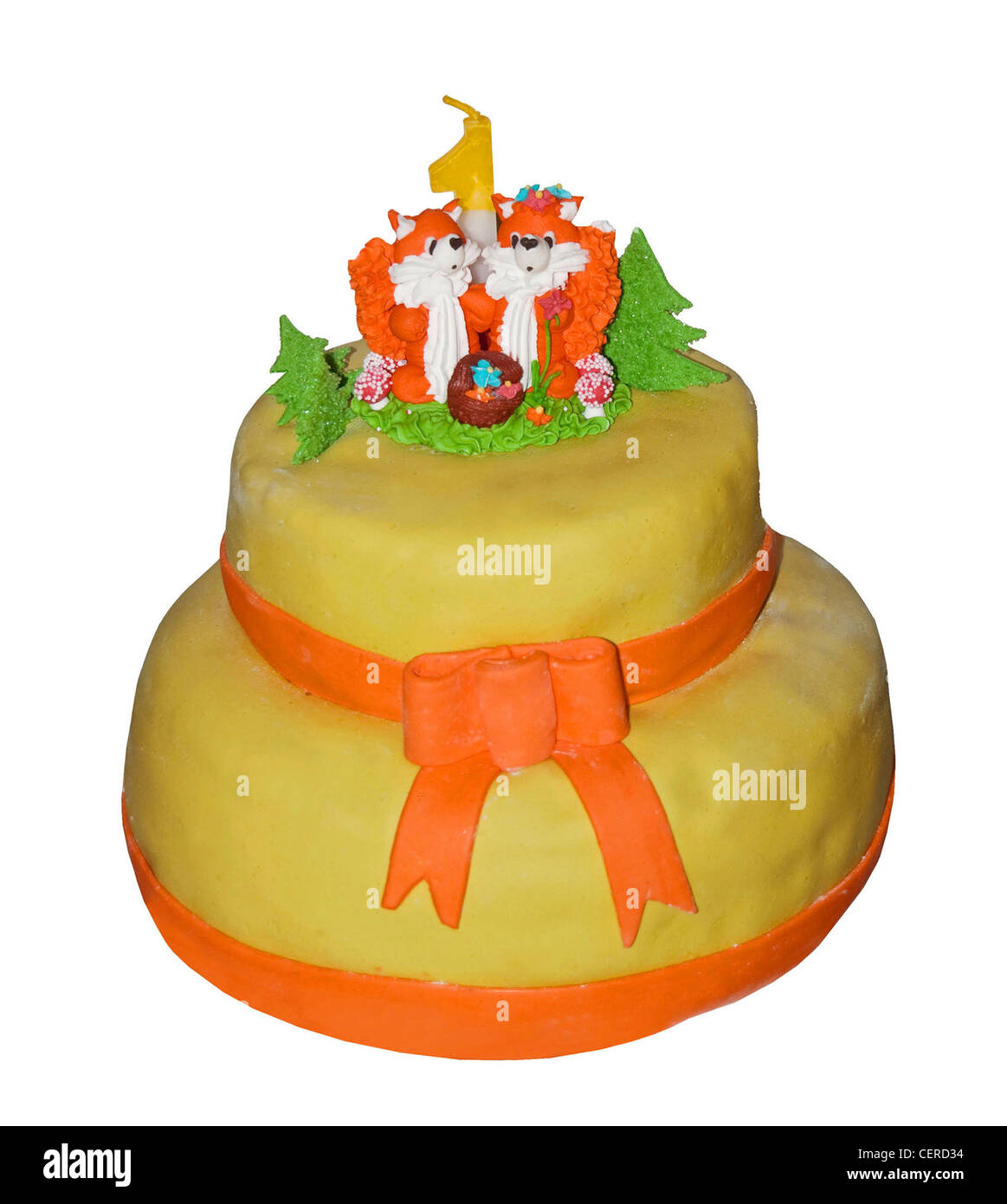 birthday cake with candle on white background Stock Photo - Alamy