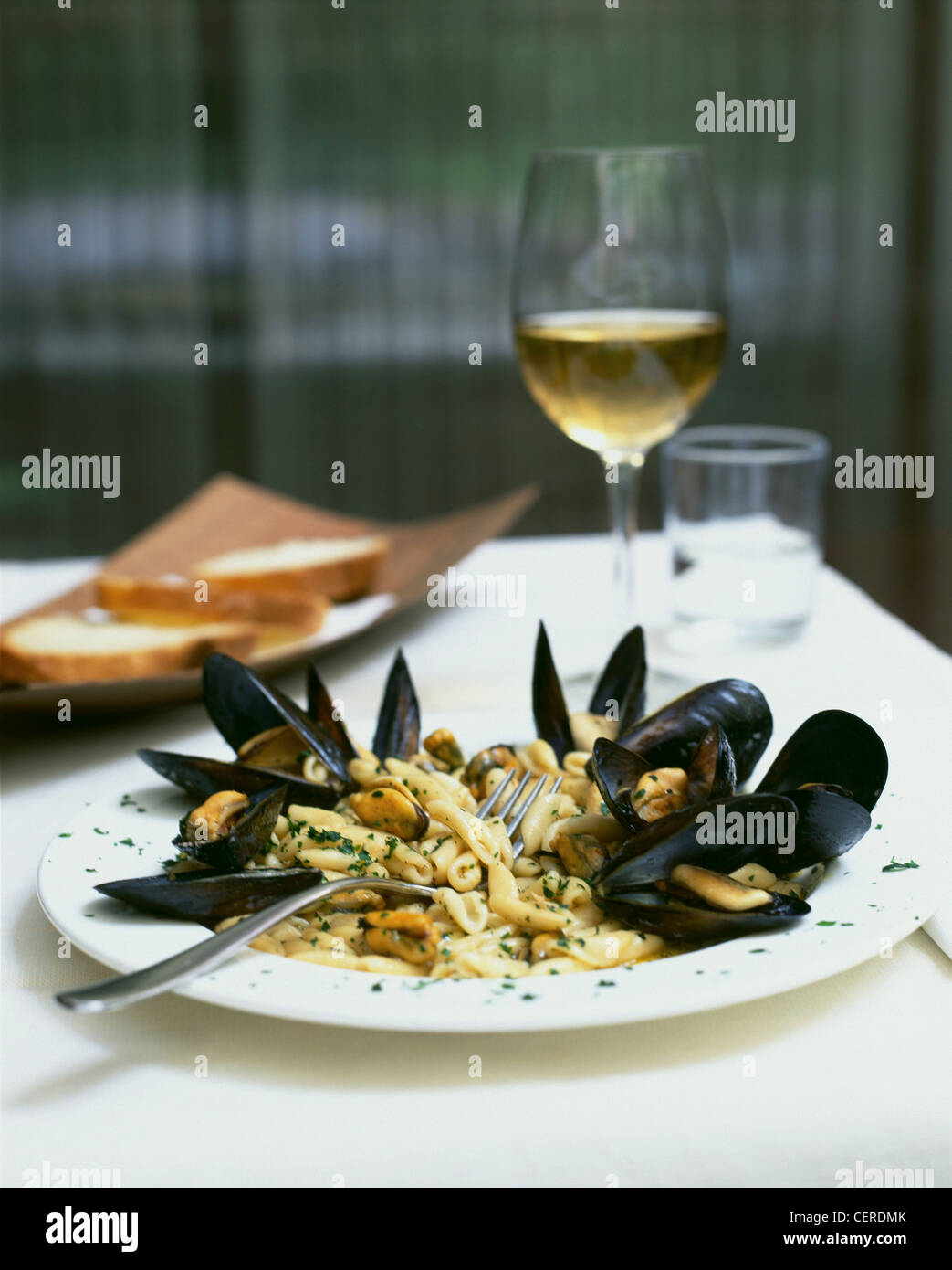 A Taste of Venice Mussels in their shells on a white plate shell shaped