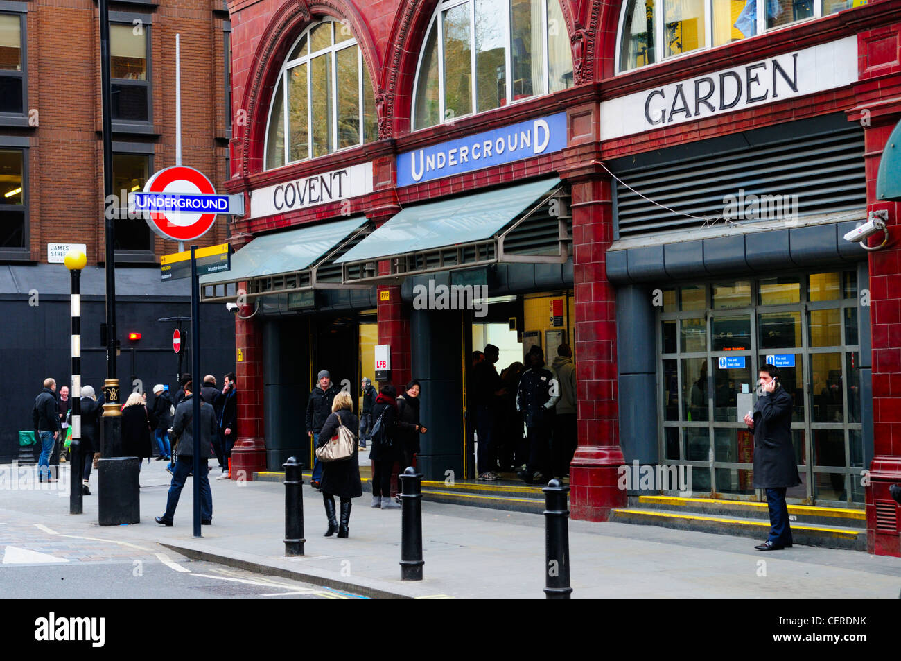 The entrance to Covent Garden Underground Station in Long Acre. Stock Photo
