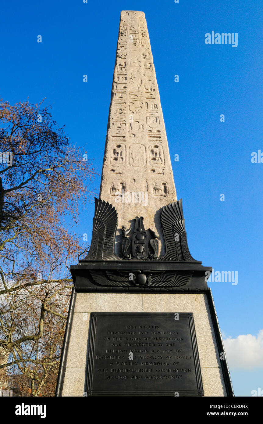 Cleopatra's Needle, an ancient Egyptian obelisk on the Victoria Embankment. It was presented to the UK in 1819 in commemoration Stock Photo