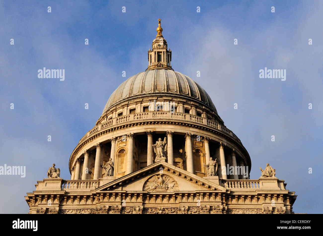 The world famous dome on top of St Paul's Cathedral, an iconic landmark on the London skyline. Stock Photo