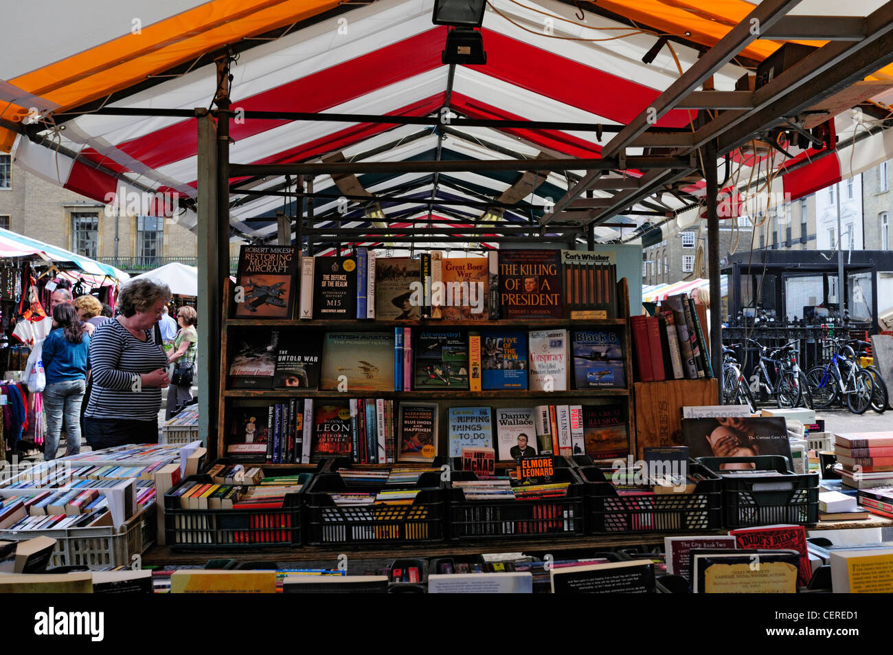 Secondhand books for sale from a stall at Cambridge Market. Stock Photo