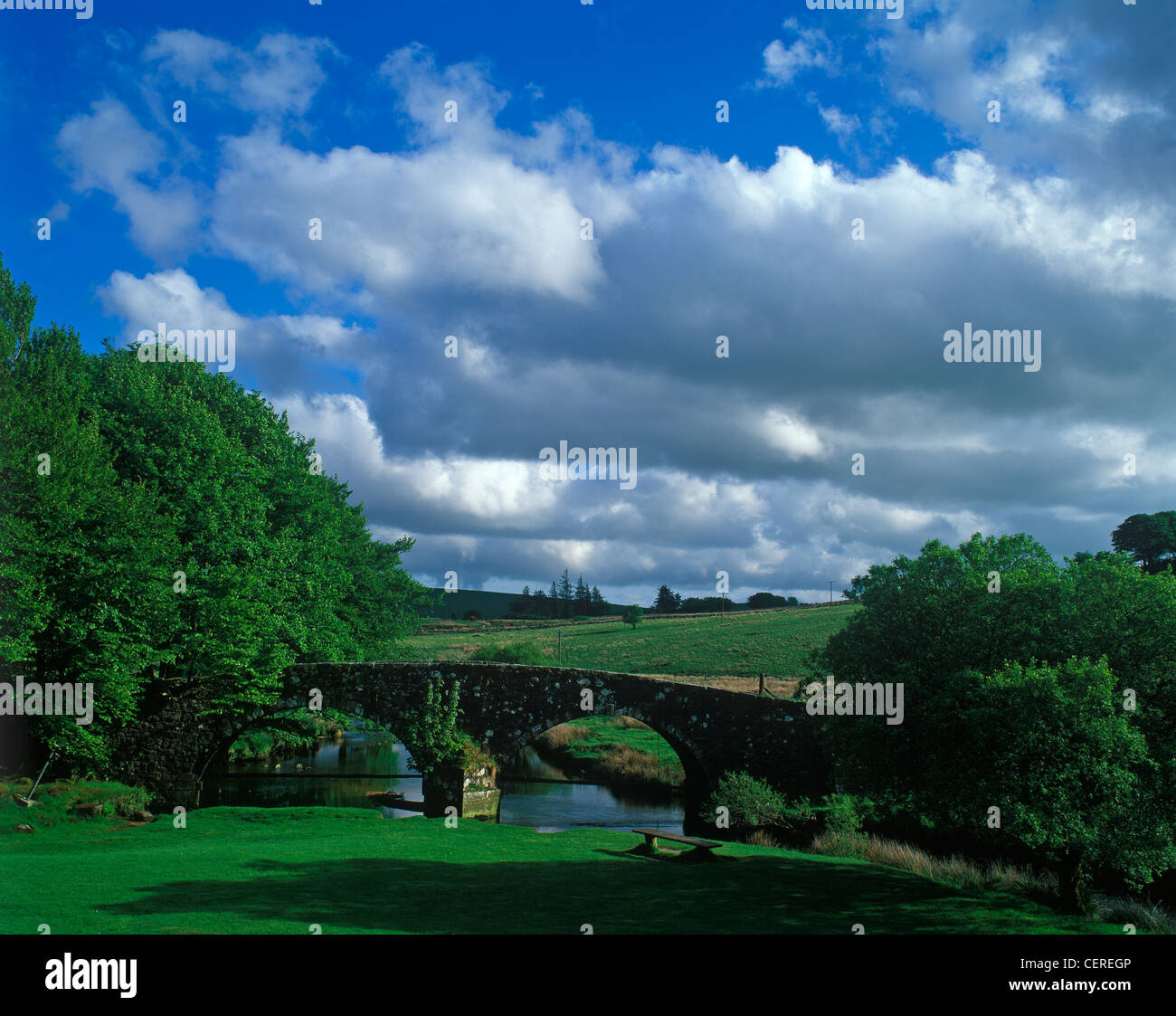 Rural countryside scene at Two Bridges. Stock Photo