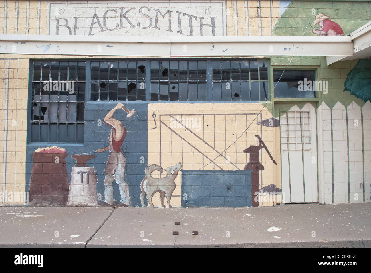 Murals like this one are prevalent all over town and are an attraction in Fort Sumner, New Mexico. Stock Photo