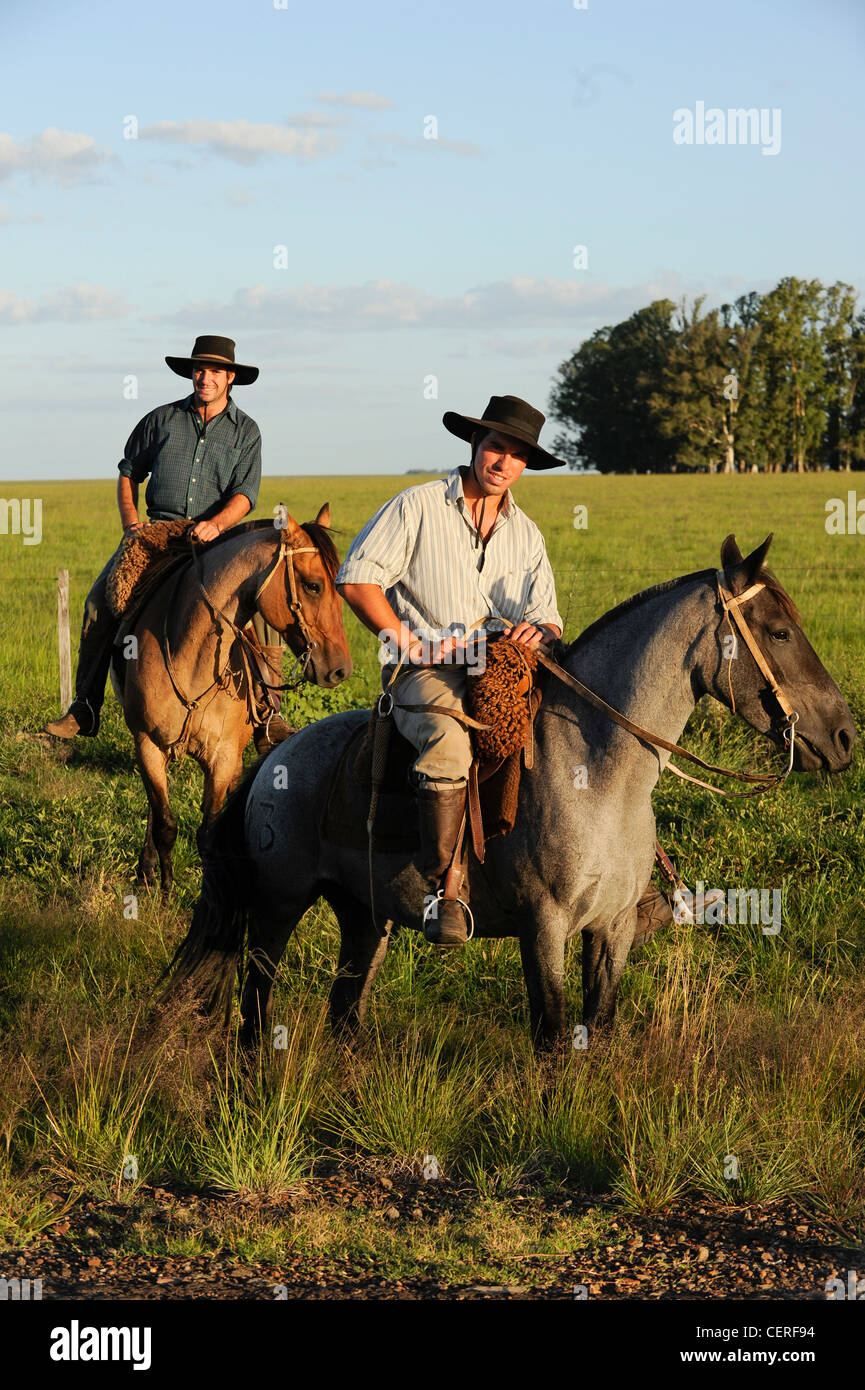 URUGUAY - Tacuarembo, two Gaucho on horse Stock Photo