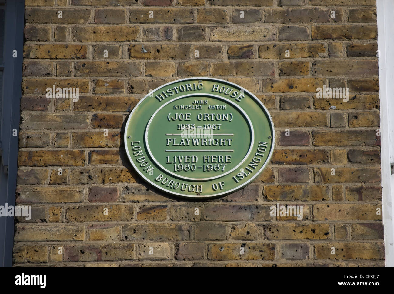 borough of islington plaque marking the home and death site of playwright joe orton, london, england Stock Photo