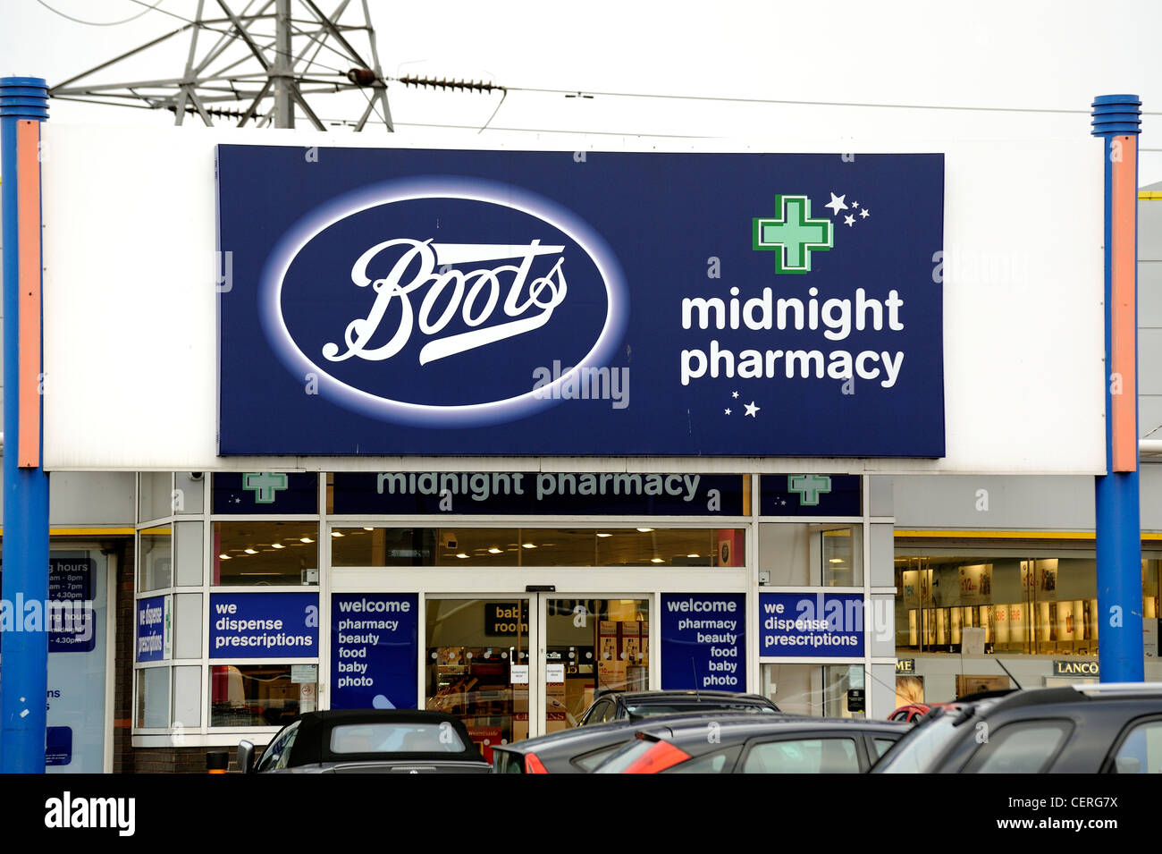 boots midnight pharmacy retail store on a uk retail park Stock Photo - Alamy