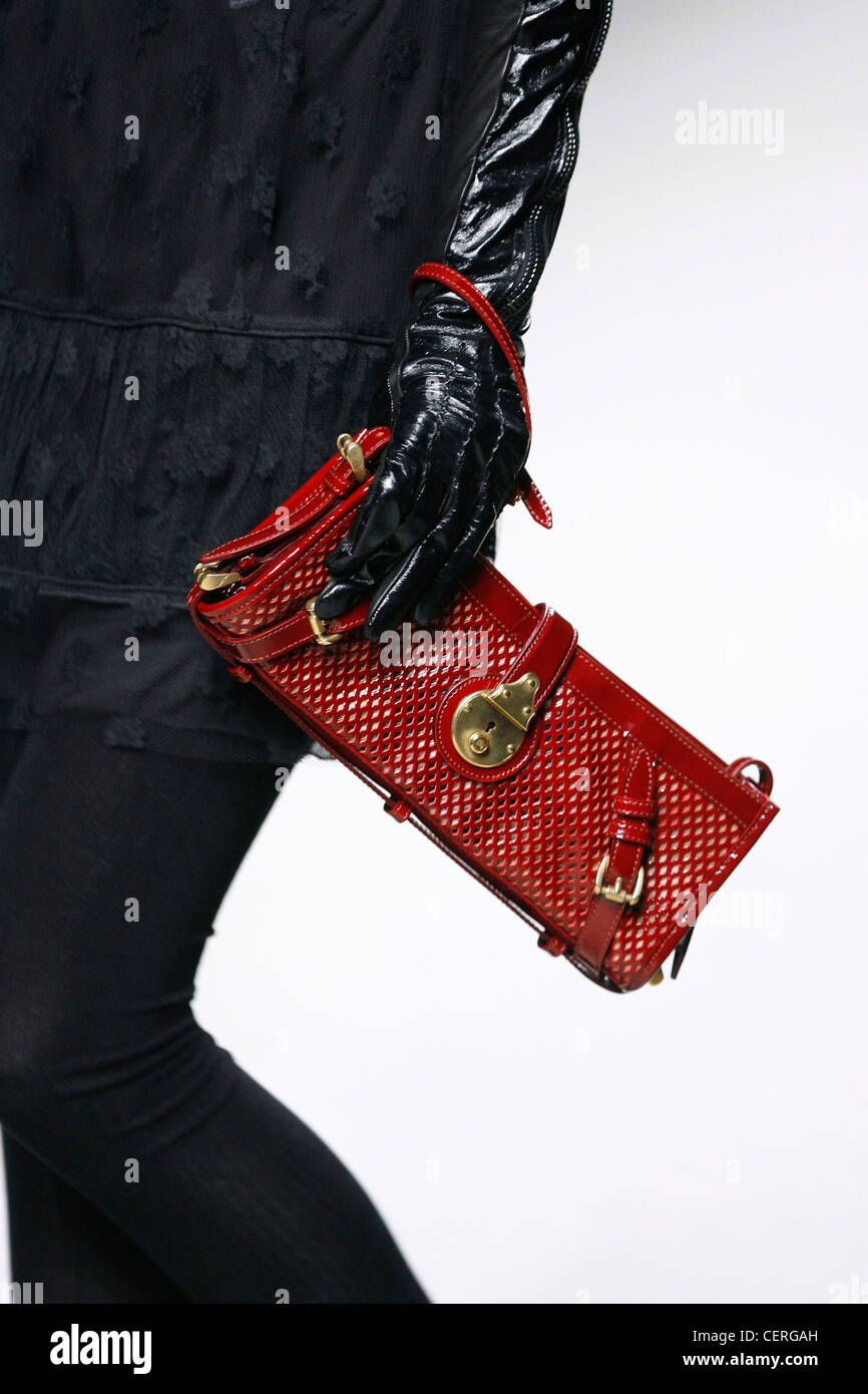 red patent leather clutch