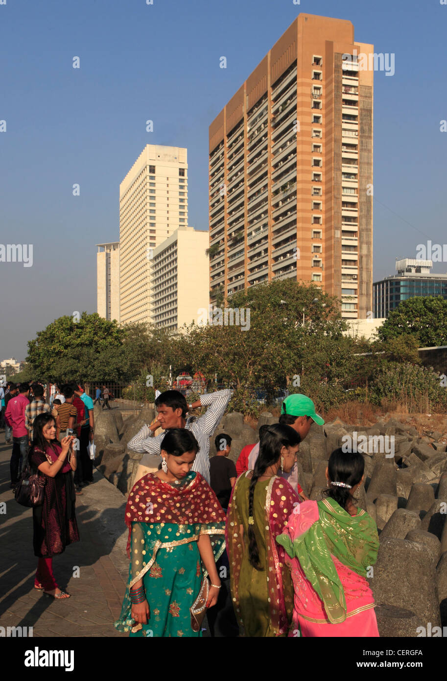 India, Maharashtra, Mumbai, Nariman Point, skyscrapers, people, Stock Photo