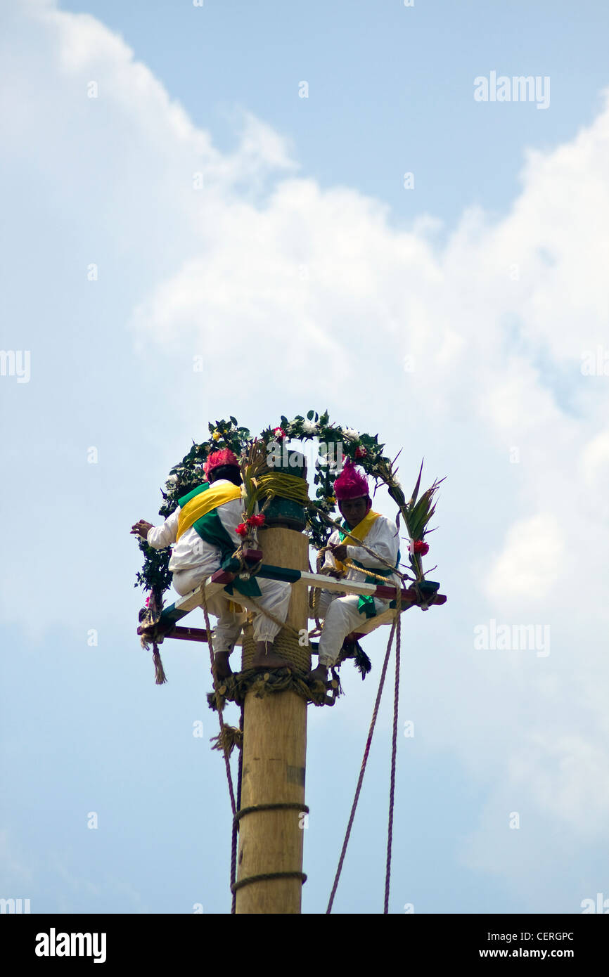 Dance of the Flyers or Pole Flying (Danza de los Voladores de Papantla) as depicted at the 2010 Smithsonian Folklife Festival Stock Photo