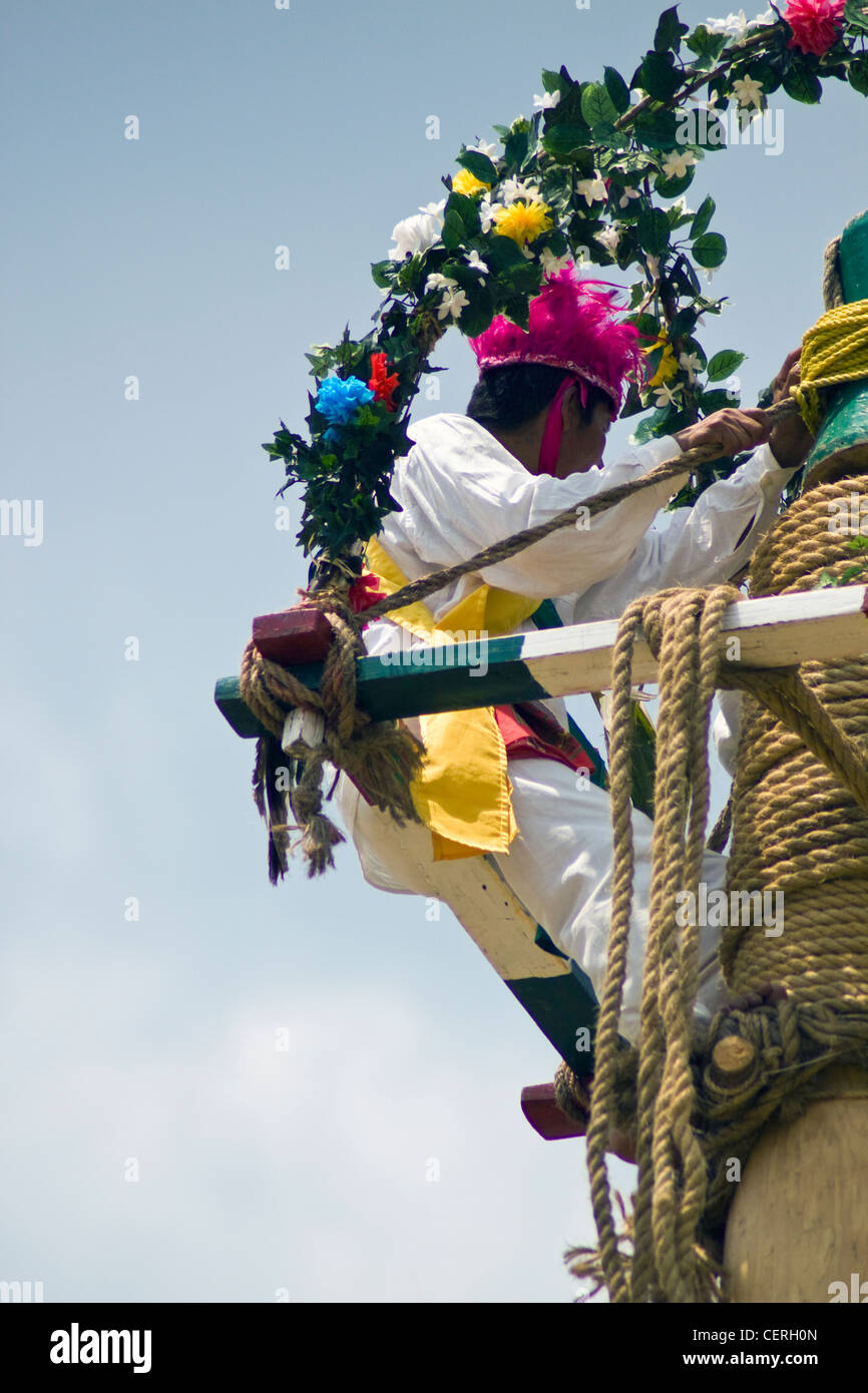 Dance of the Flyers or Pole Flying (Danza de los Voladores de Papantla) as depicted at the 2010 Smithsonian Folklife Festival Stock Photo