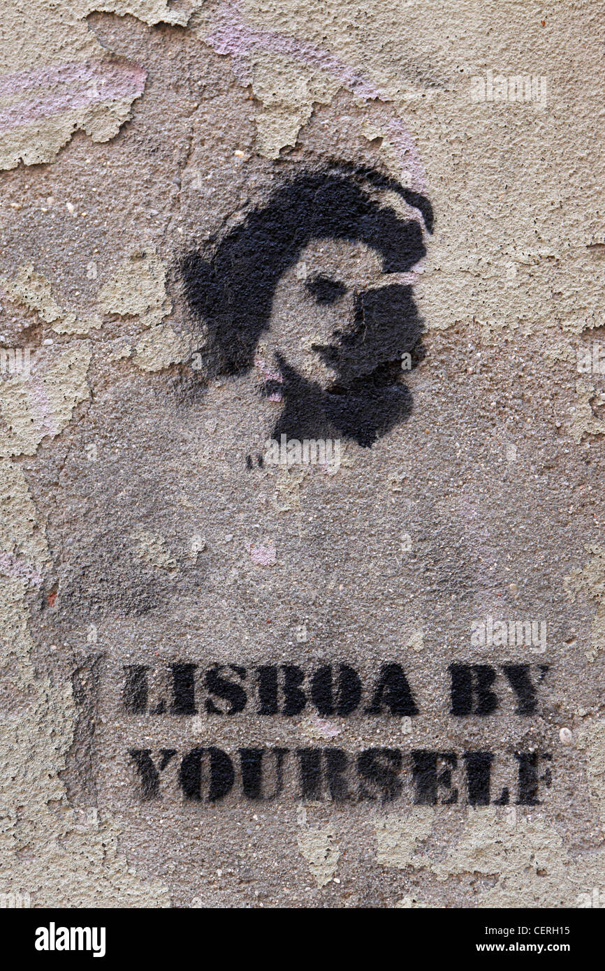 Lisboa By Yourself, Lisbon By Yourself, stenciled graffiti, Portugal Stock Photo
