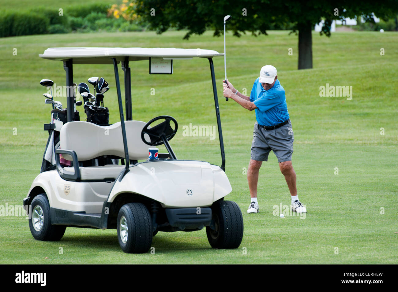 Man driving the ball on golf course Stock Photo Alamy