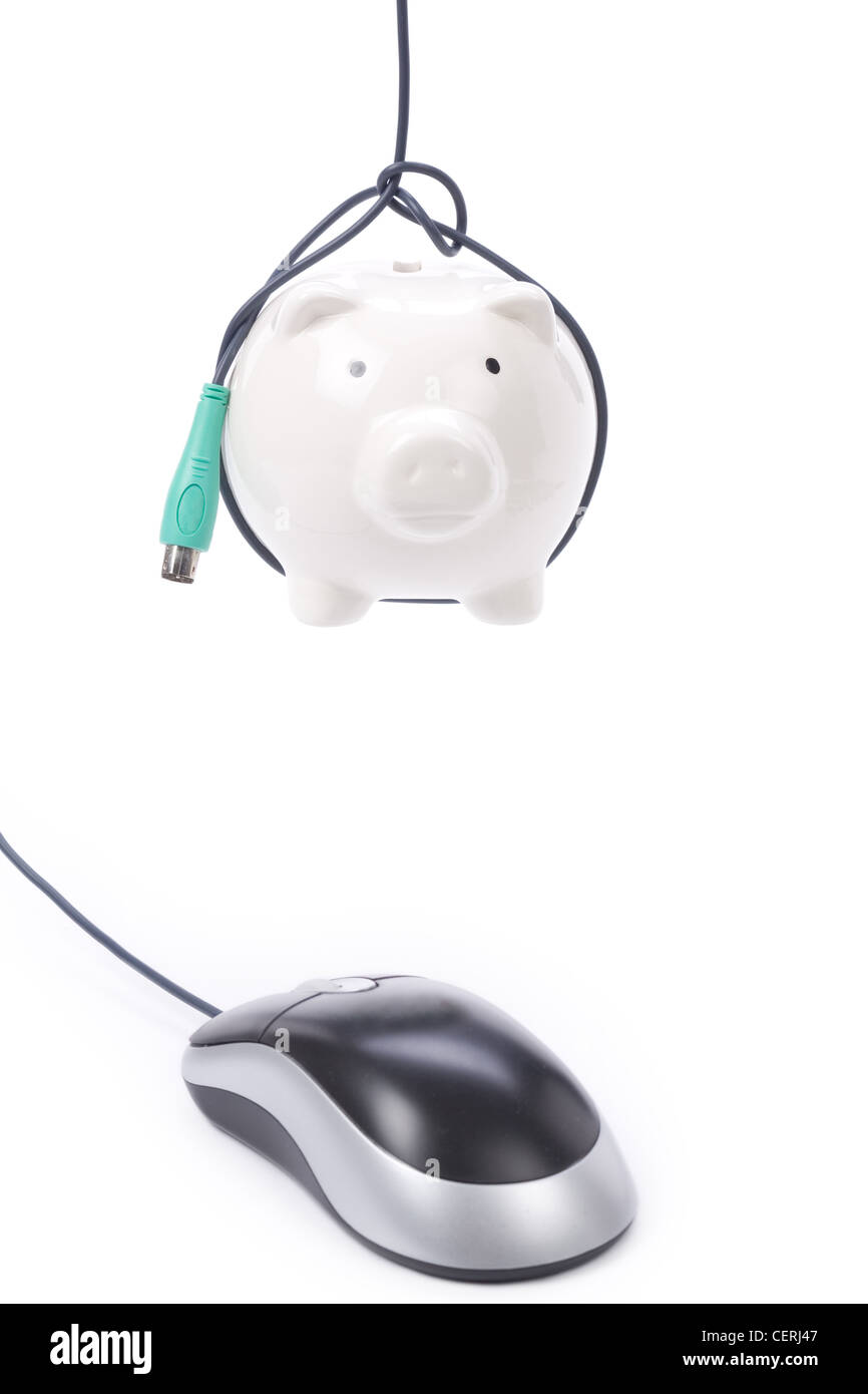 Piggy Bank And Computer Mouse Concept Of E Commerce Online