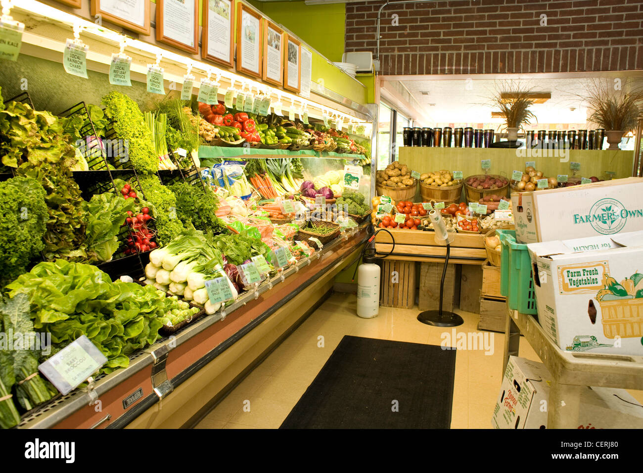 Fresh vegetables are plentiful in a food co-op in Great Barrington, Massachusetts. Stock Photo