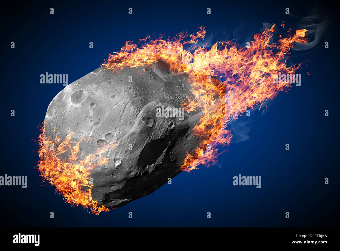 Flying comet on fire Stock Photo