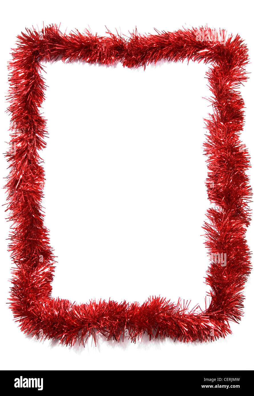 Red tinsel in oblong frame shape Stock Photo