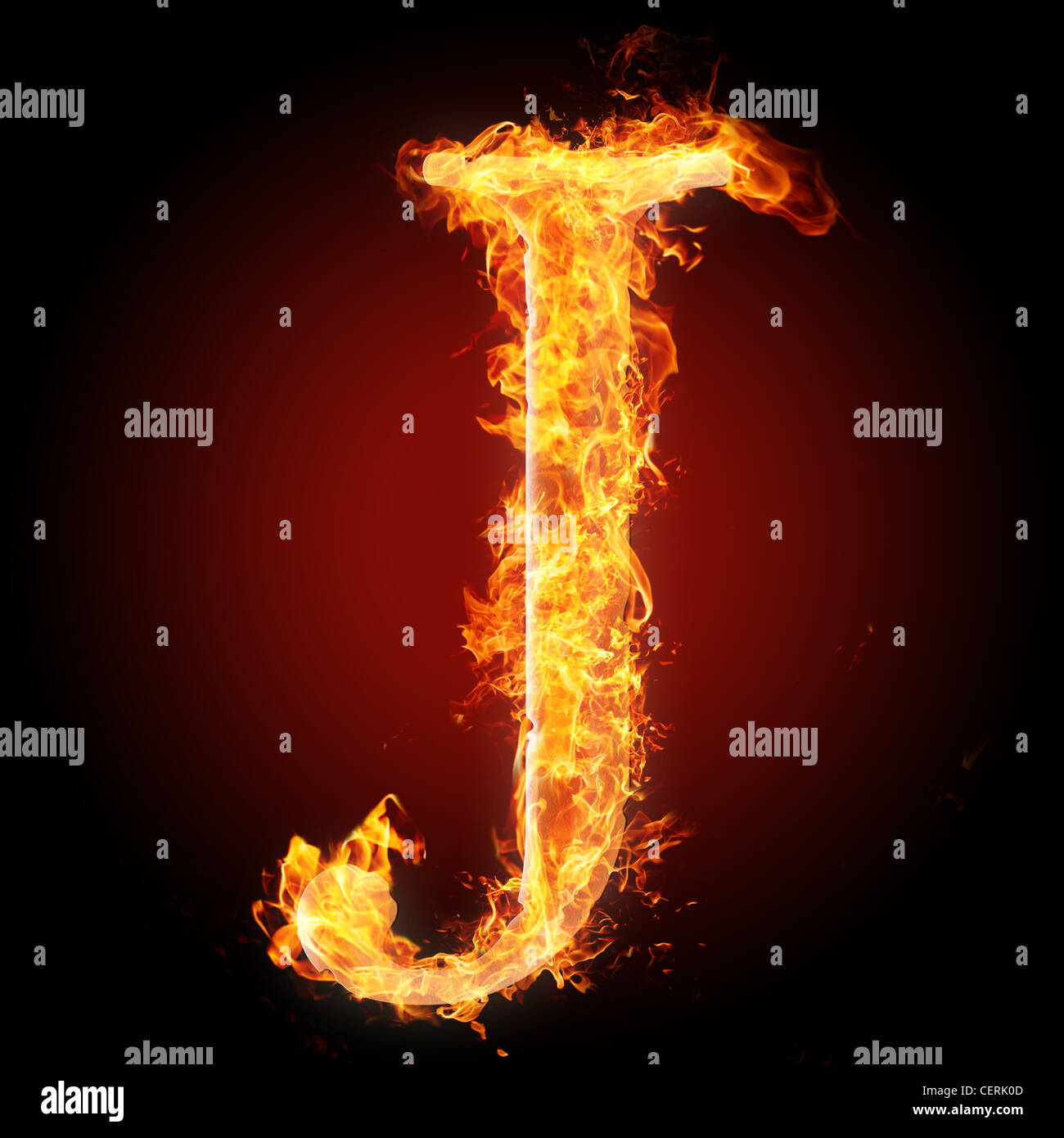 Letter J in fire. For more words, fonts and symbols see my portfolio. Stock Photo