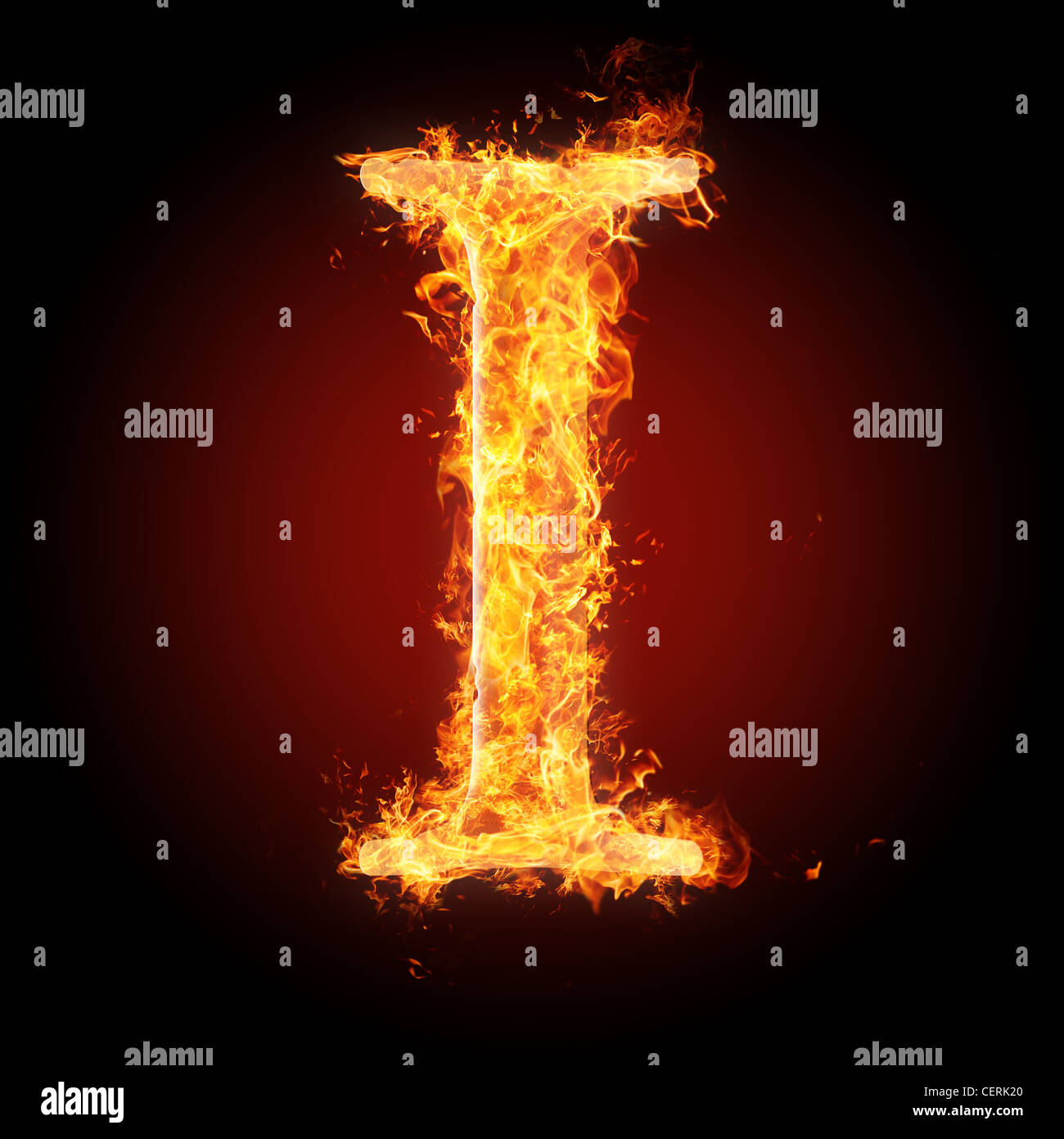 Letter I in fire. For more words, fonts and symbols see my portfolio. Stock Photo