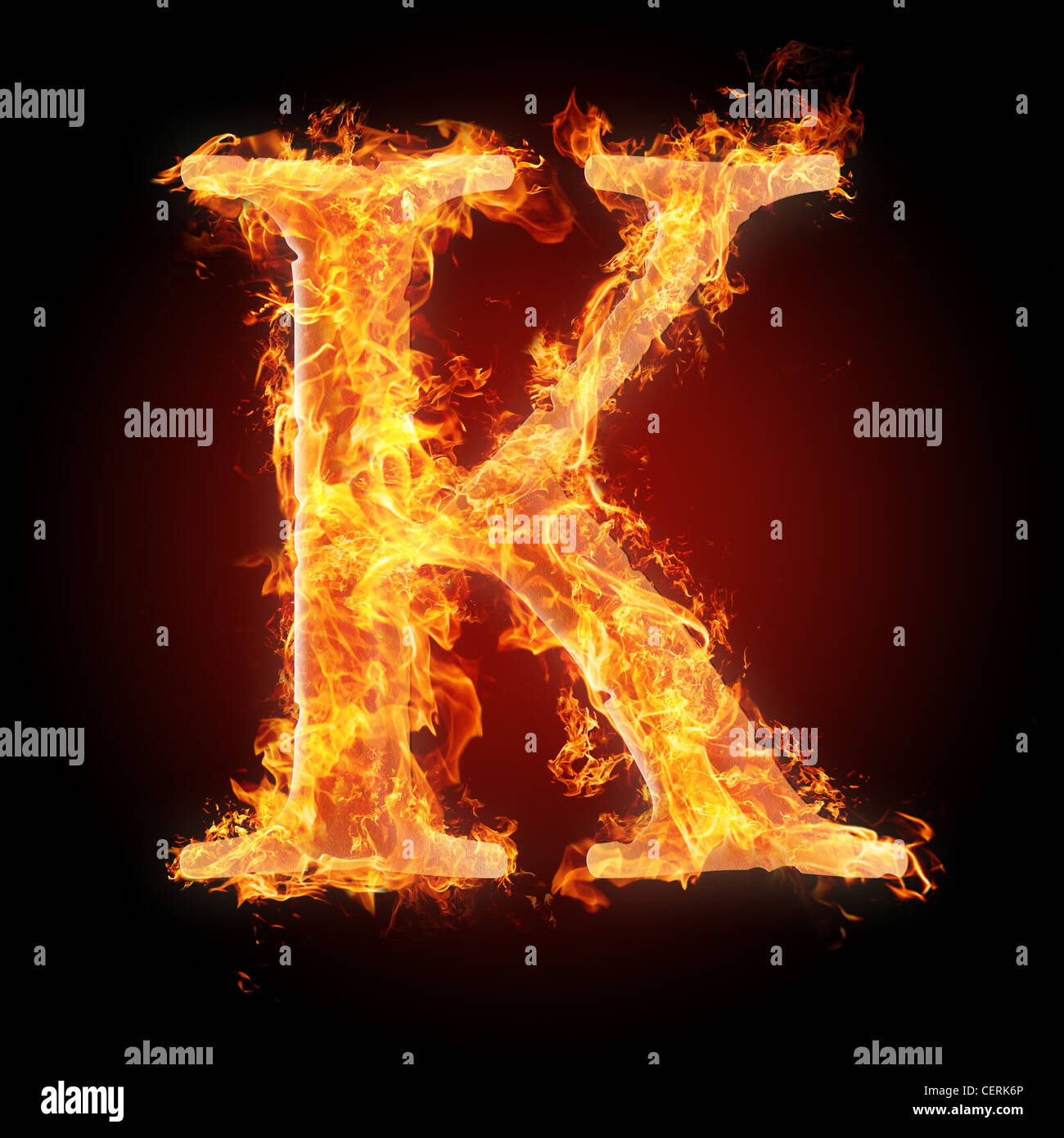 Letter K in fire. For more words, fonts and symbols see my portfolio. Stock Photo