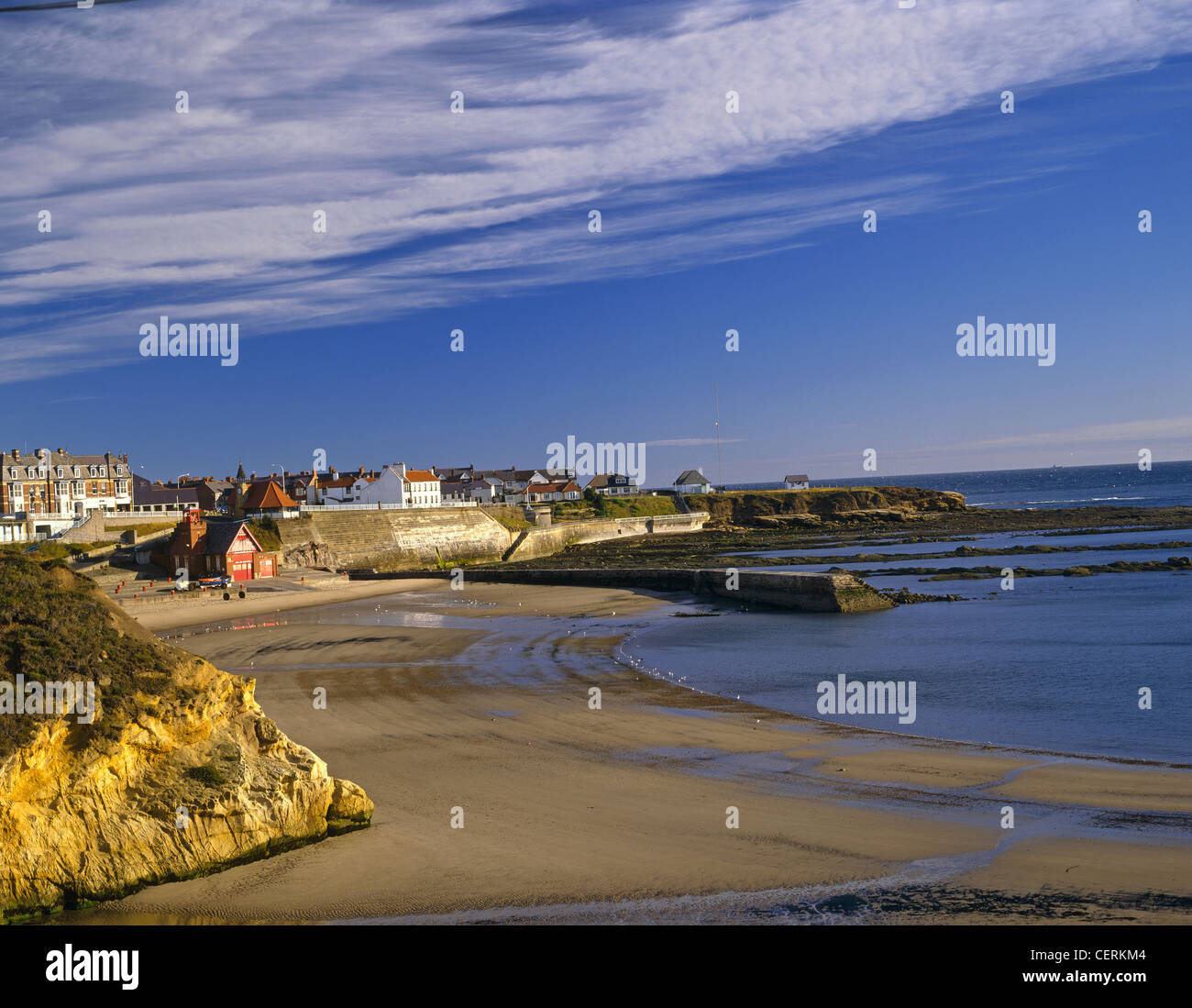 A view to the bay at Cullercoats. Stock Photo