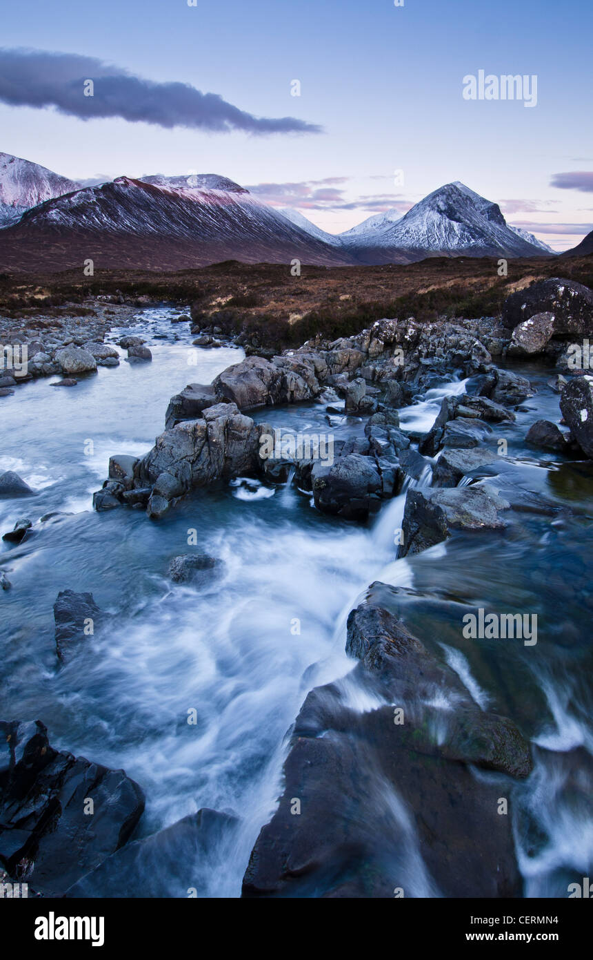 Twilight over the Cuillin mountains on the Isle of Skye, Scotland Stock Photo