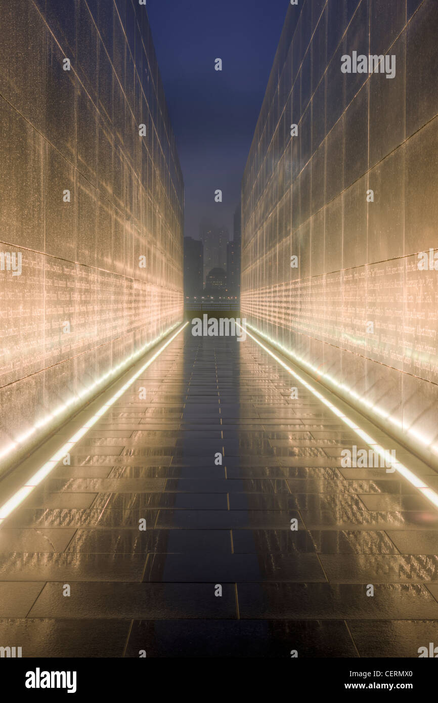 Empty Sky The New Jersey 9 11 Memorial Is Covered By Raindrops As Sunrise Approaches In Jersey City New Jersey Stock Photo Alamy