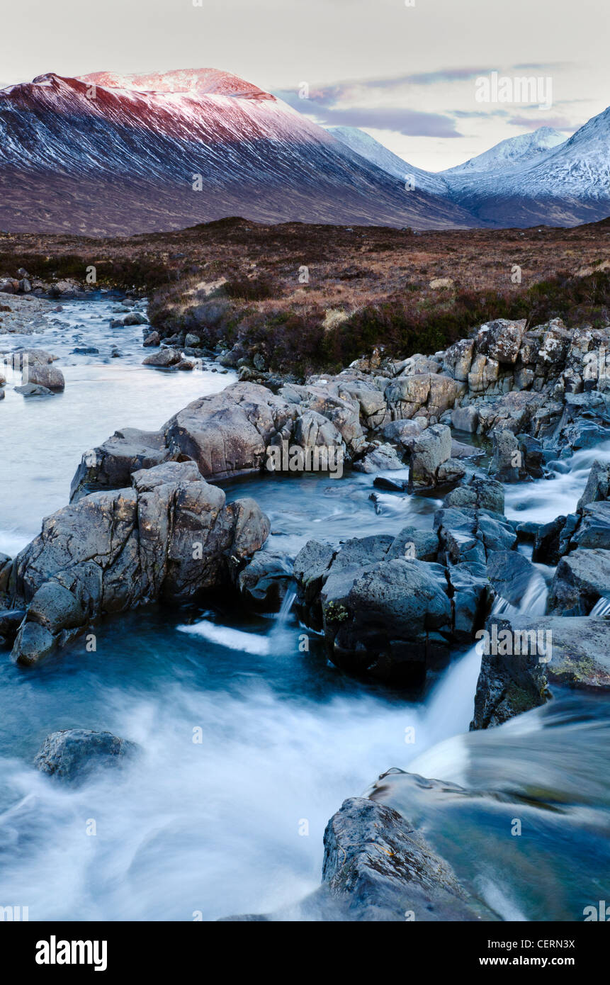 Twilight over the Cuillin mountains on the Isle of Skye, Scotland Stock Photo