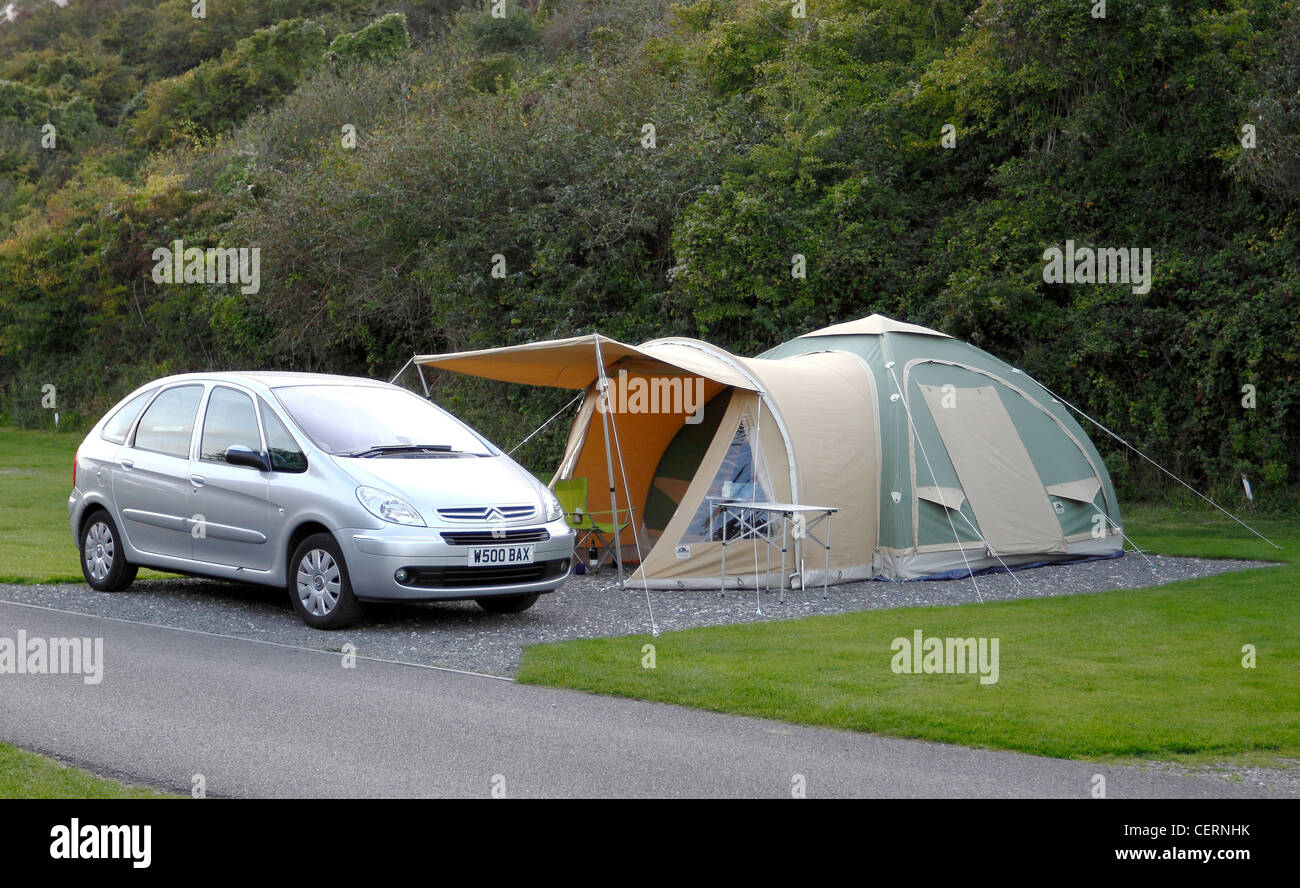 Karsten Inflatable Tent at The Warren Camp Site Folkestone UK Camping and Caravan Club Site Stock Photo