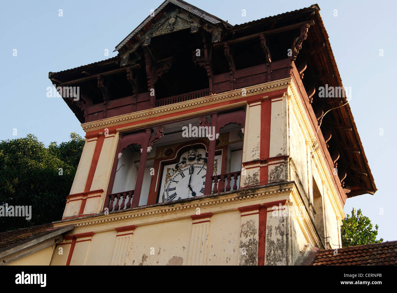 Methan mani , A Historical (Installed in 1840's) Complex Clock Tower Monument of  Padmanabha Swamy Temple at Kerala,India Stock Photo