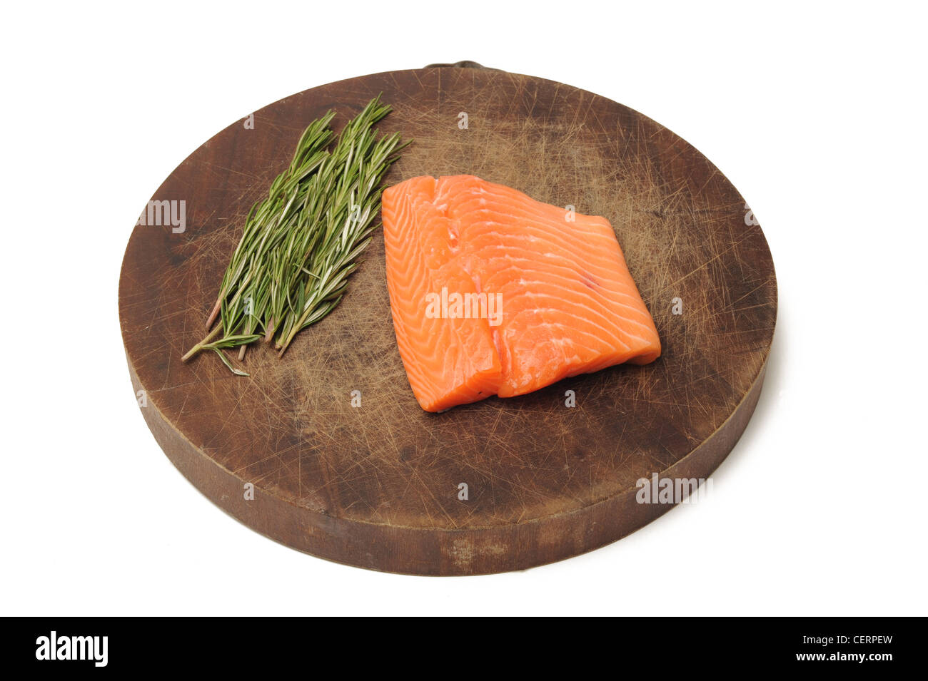 Salmon fillet on a wooden chopping board Stock Photo