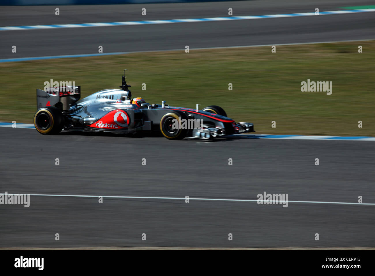Lewis Hamilton driving McLaren Mercedes F1 race car during Formula One