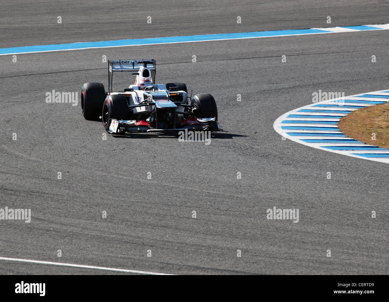 Kamui Kobayashi driving the Sauber F1 car during Formula One winter track testing at Jerez Andalucia Spain Stock Photo