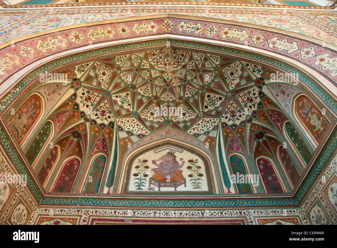 India, Rajasthan, Jaipur, Amber, Fort, interior, murals, wall paintings