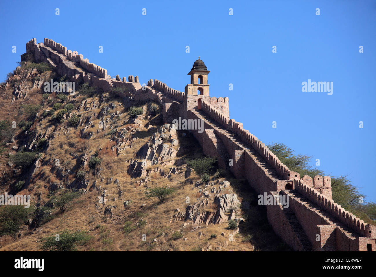 India, Rajasthan, Jaipur, Amber, fortified hilltops, scenery, Stock Photo
