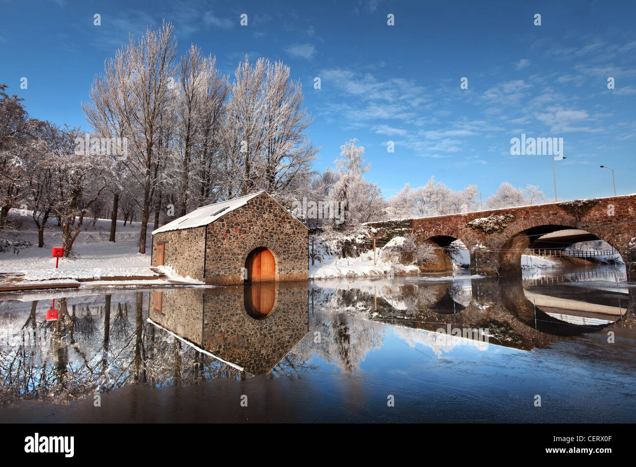 The Boat House on the river Lagan on a cold December morning, Northern Ireland. Stock Photo