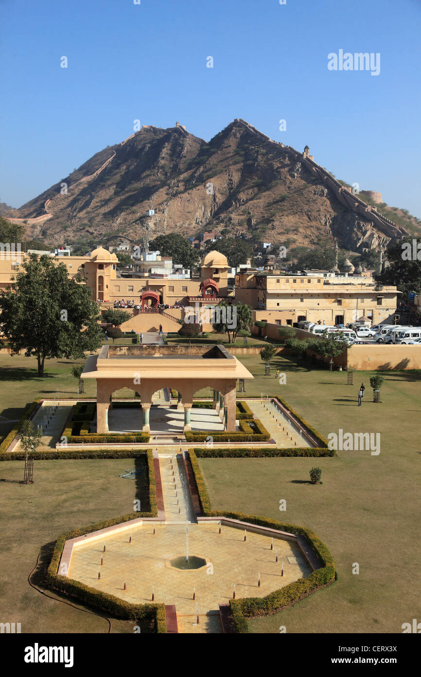 India, Rajasthan, Jaipur, Amber, Fort, garden, fortified hilltops, scenery, Stock Photo