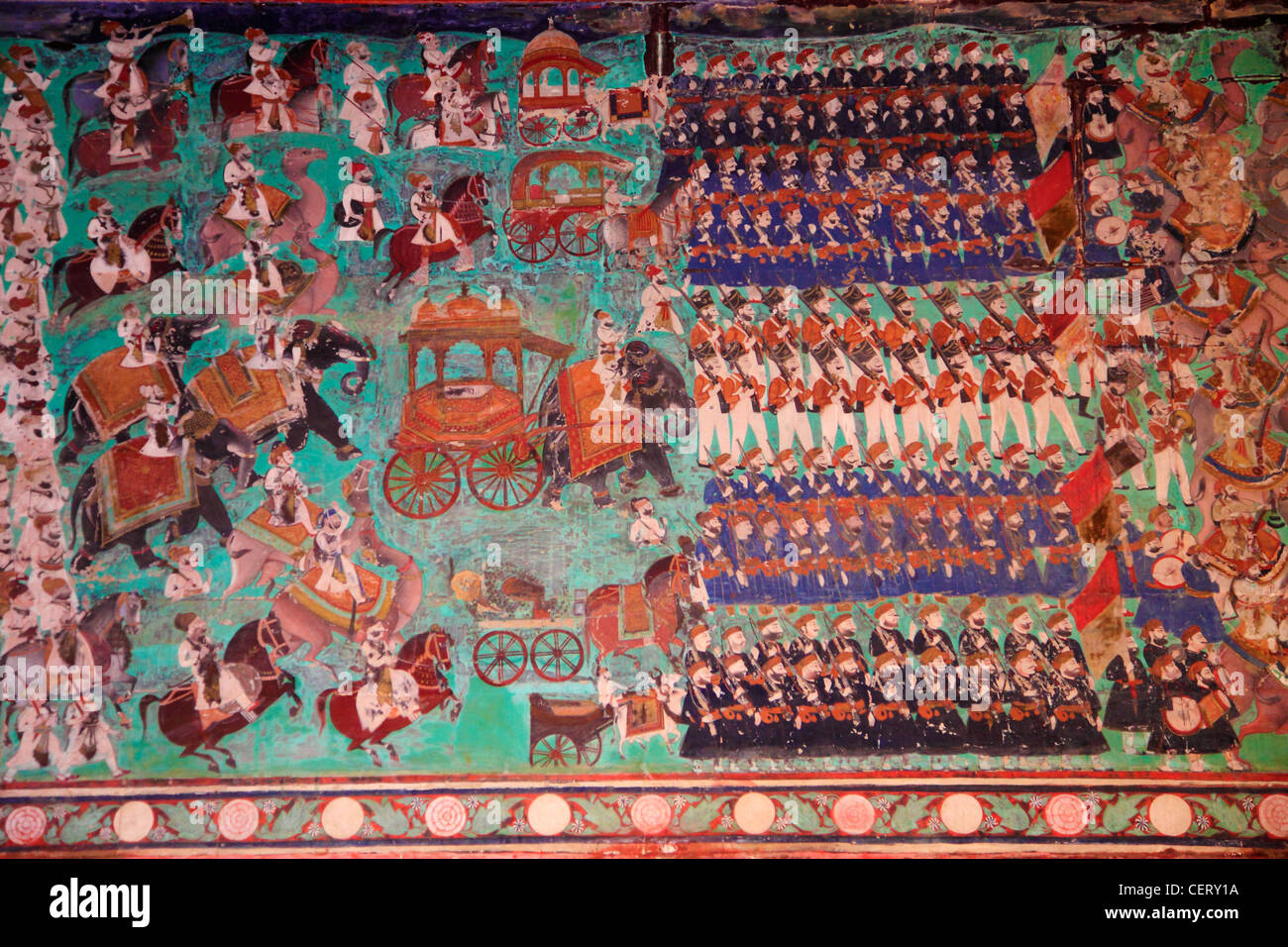 India, Rajasthan, Bundi, Garh Palace, mural, wall painting Stock Photo