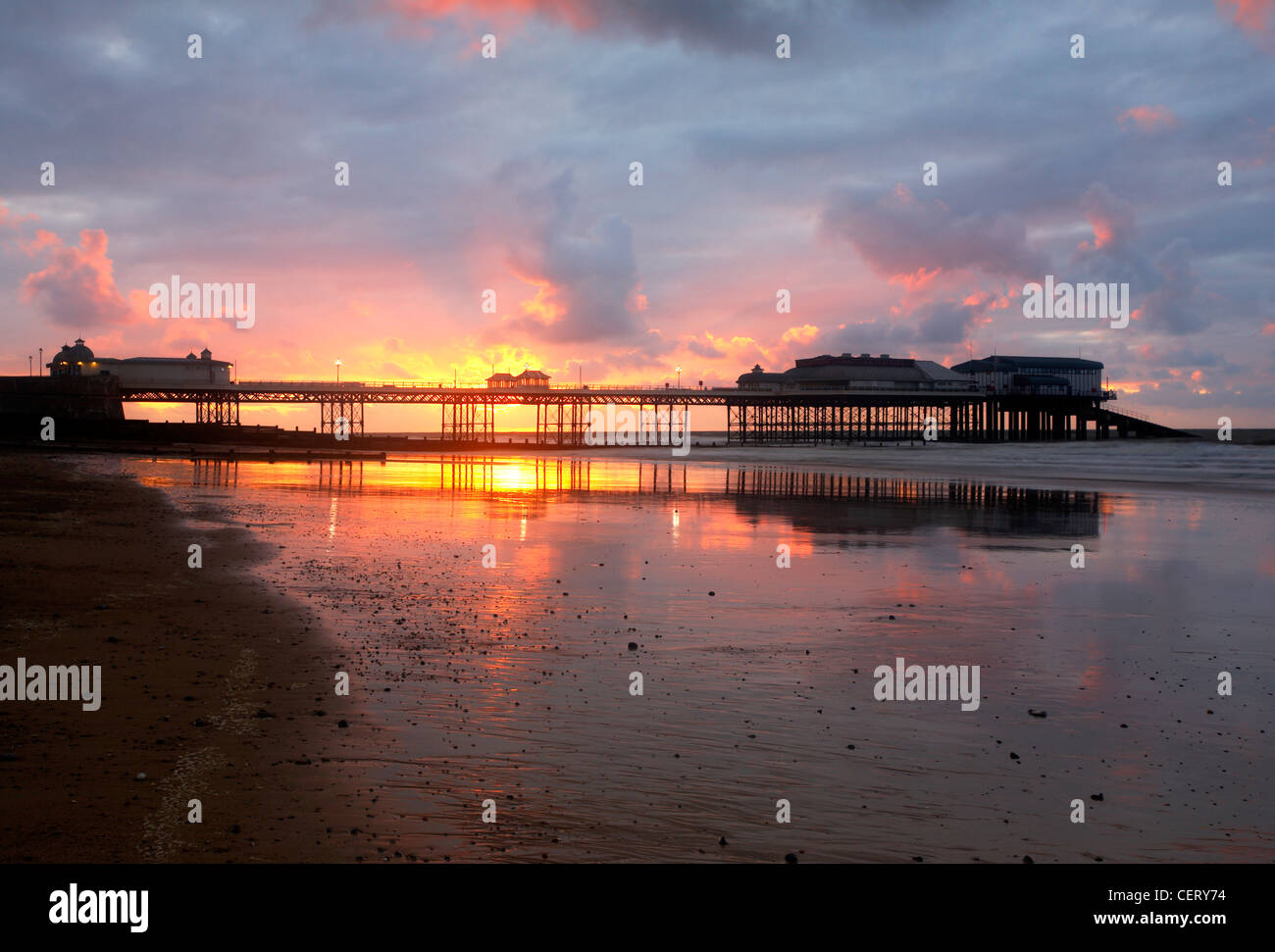 Cromer Pier at sunset on the North Norfolk Coast. Stock Photo