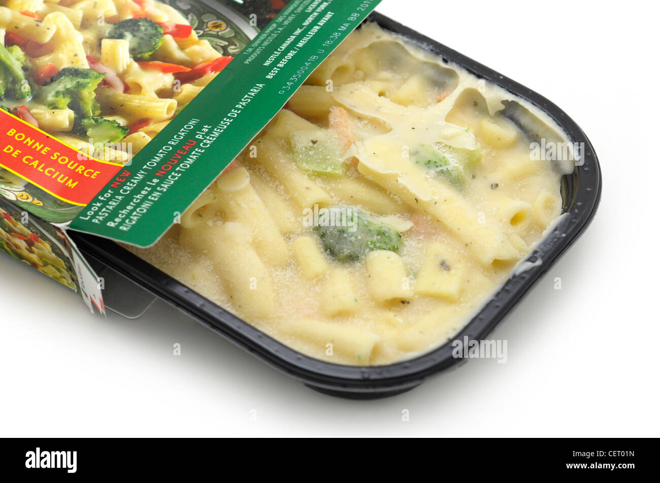 Frozen Dinner, straight from freezer, still frozen Stock Photo