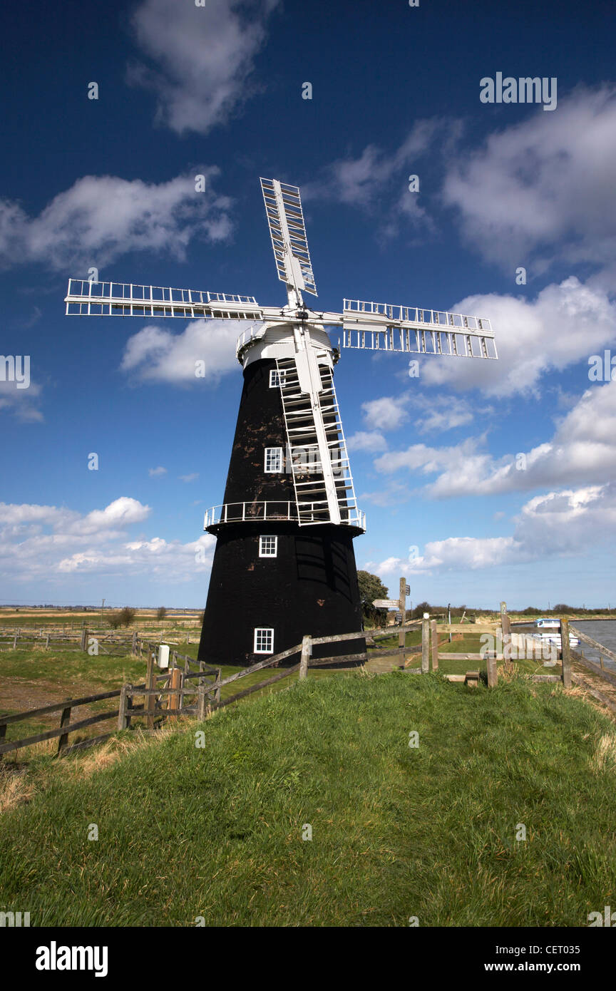 Berney Arms Windmill in the Norfolk Broads National Park. Stock Photo