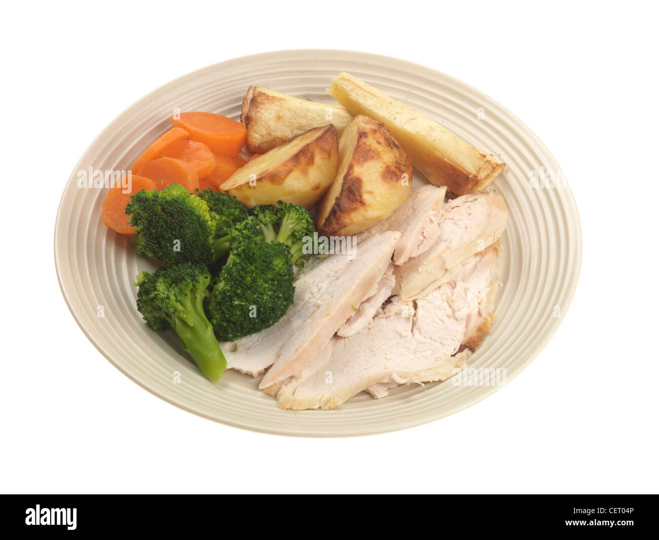 Traditional Roast Chicken Meal With Vegetables Stock Photo