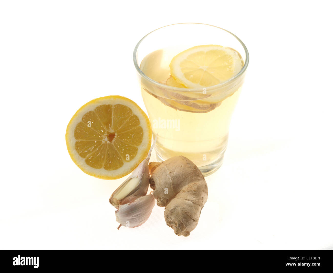 Lemon ginger garlic tea healthy bev beverage cup glass hires stock