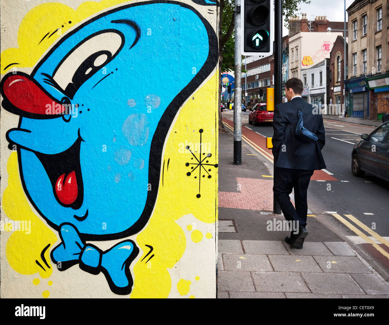 graffiti cartoon face on Bristol Wall Stock Photo
