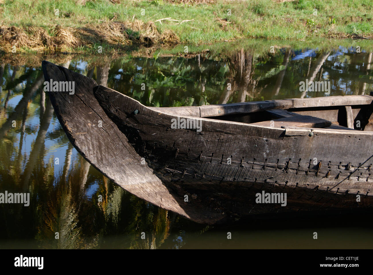 Kerala Traditional wooden country boat (canoe boat ) lying in