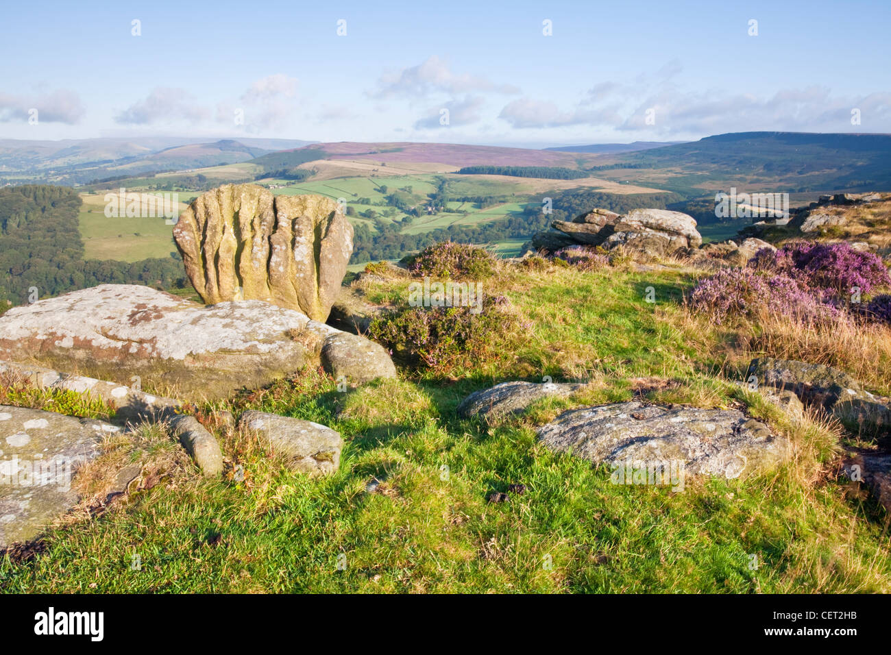 The Knuckle Stone on Carhead Rocks in the Peak District National Park. Stock Photo