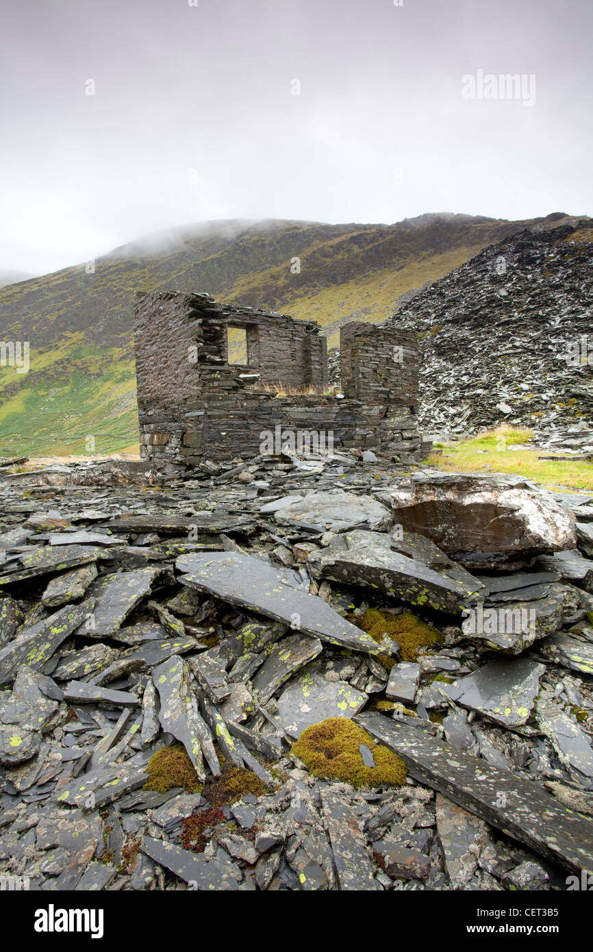 The remains of the abandoned Llyn Cwmorthin Slate Mine high above